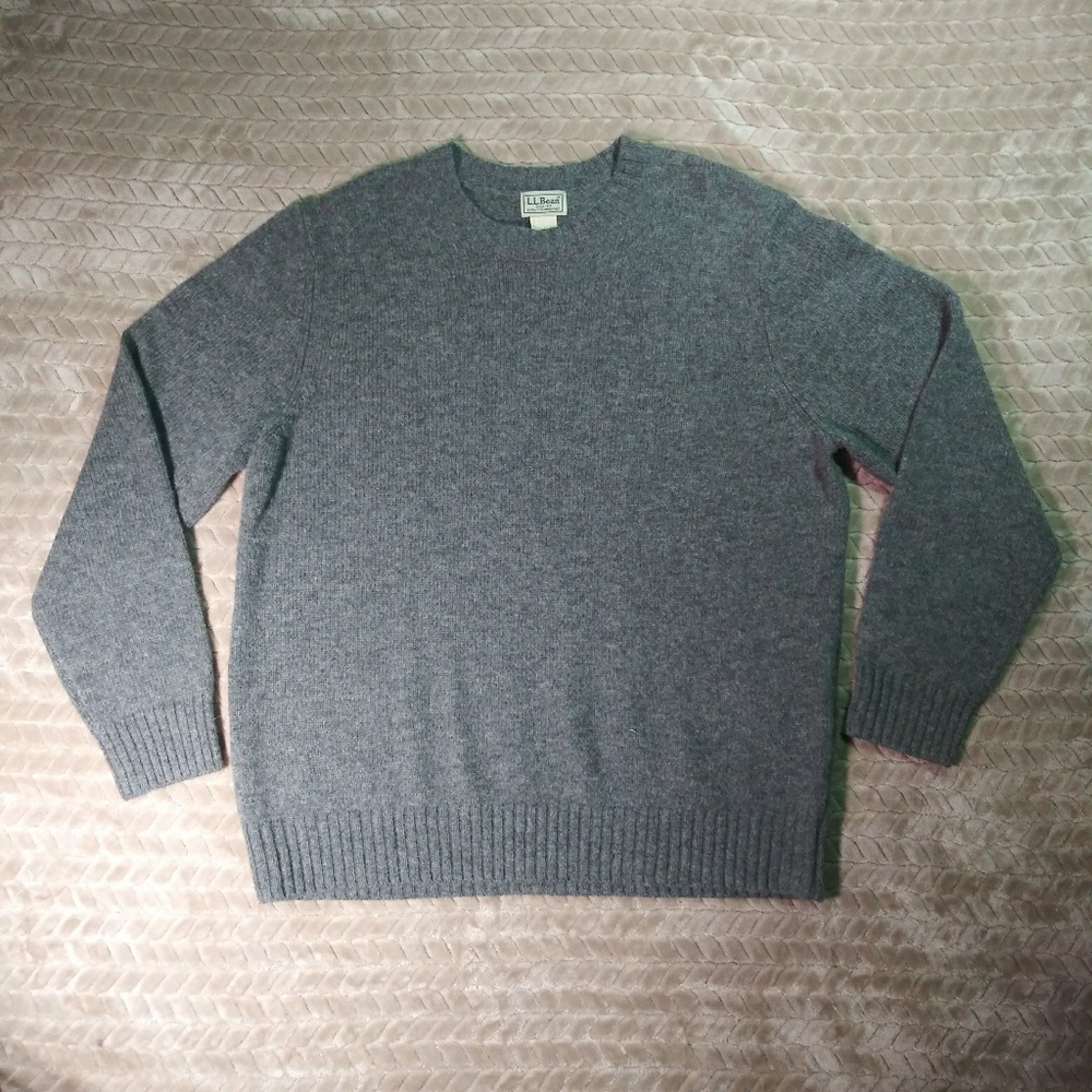 Vintage LL Bean Mens L 100% Wool Grey Sweater